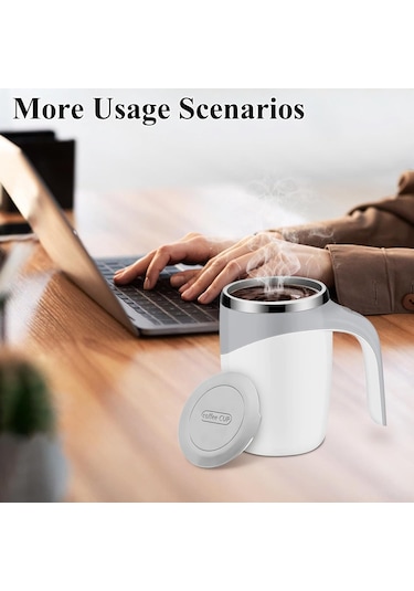 Tenfowee Şarjlı Beyaz Manyetik Karıştırıcı, Çift Duvarlı Isı Saklama, Leak-proof Paslanmaz Çelik Seyahat Bardak Beyaz