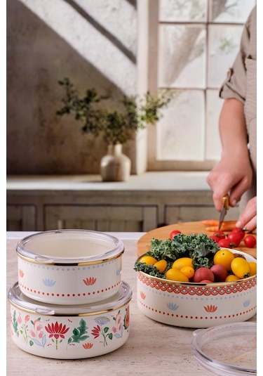 Emsan Nar Emaye Sedef Saklama Kabı Seti Krem