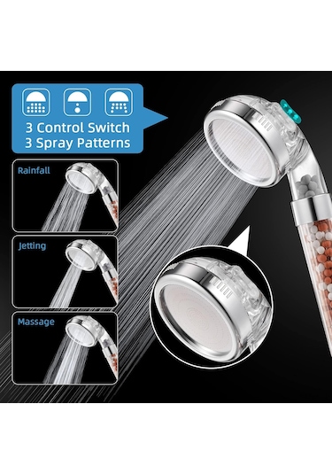 Maiyame El Tutanlı Duş Başlığı Yüksek Basınçlı 3 Modlu Yağmur/masaj/sprey İyon Ve Kireç Filtresi İle Su Tasarruflu Düş Sprati Diğer
