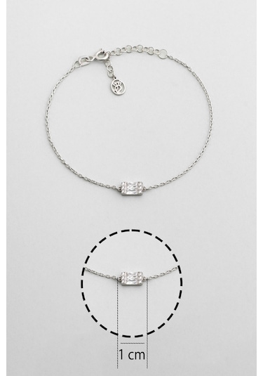 So Chic Işıltılı Baget 18 Ayar Beyaz Altın Kaplama 19 Cm Gümüş Bileklik Rodyum