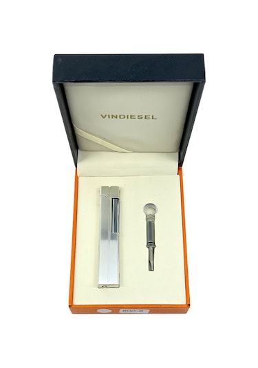 Slim Kare Metal Çakmak - Krom - Taşlı Gazlı Model 2