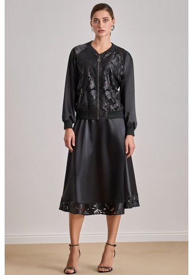 Midi Siyah Saten Etek Siyah