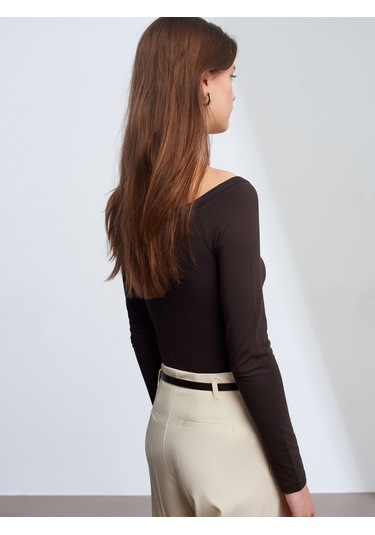 Dilvin 32661 Düğme Detaylı Bodysuit-koyu Kahve Koyu Kahve