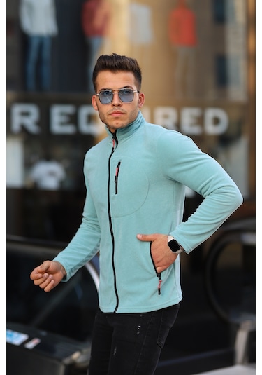 Kozik Çağla Standart-fit Kalıp Tam Fermuarlı 3 Çepli Erkek Polar Açık Mavi