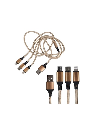 Powermaster Pm-2368 Micro Usb - Type-c - Lightning Şarj Ve Data Kablosu 2.1 Amper 110cm Örgülü