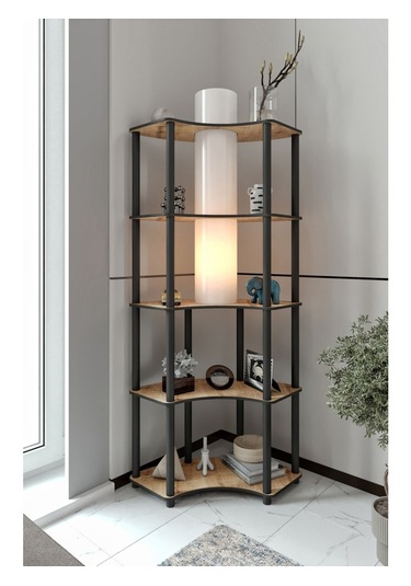 Ravilo Conrad Çift Yön Kullanım Raflı Köşe Lambader Meşe