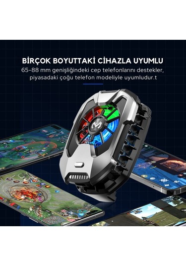 Polham Rgb Işıklı Turbo Telefon Soğutucu 6000 Rpm Turbo Fan, Fırtına Tip Soğutma, Telefon Soğutucu