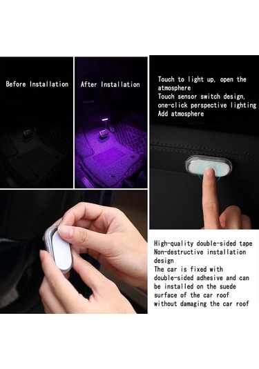 Singree Usb Şarjlı Dokunmatik Araç İçi Led Okuma Lambası - Mini Rgb Aydınlatma