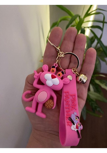 Pembe Panter Figürlü Büyük Boy Silikon Anahtarlık
