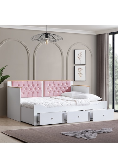 Alaçatı Divan Çekmeceli Açılır Çift Kişilik Karyola+ Soft Yatak