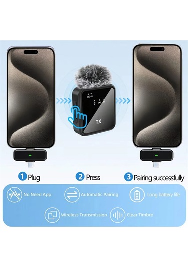 2'li Kablosuz Yaka Mikrofonu Type-c Lightning Gürültü Engelleme 2.4g Profesyonel Set- Vlog Mikrofonu