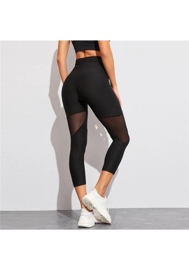 Kadın Örgü Dikiş Spor Tayt Yüksek Bel Pantolon Spor Yoga Pantolon SiYAH