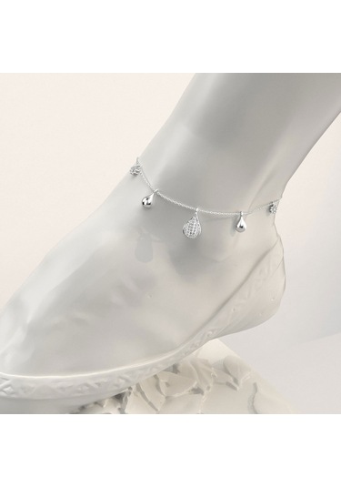 İndigo Takı Su Damlası Beyaz Gümüş Halhal Çok Renkli