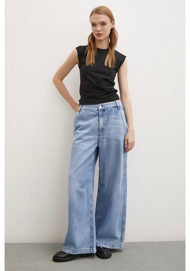 Never More Yüksek Bel Geniş Paça Jean Buz Mavisi Buz Mavisi Buz Mavi