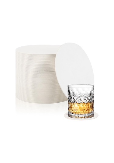 Xurunkeji 200 Adet Kalınlaştırılmış Kağıt Bardak Altlıkları, 4 İnç Tek Kullanımlık Yuvarlak Beyaz Karton Bardak Altlıkları Düğünler Catering Barlar Dıy El Sanatları İçin Beyaz