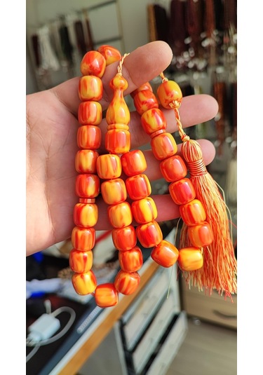 Çubuk Katalin Sarı Kırmızı Hareli Kapsül Model Tesbih