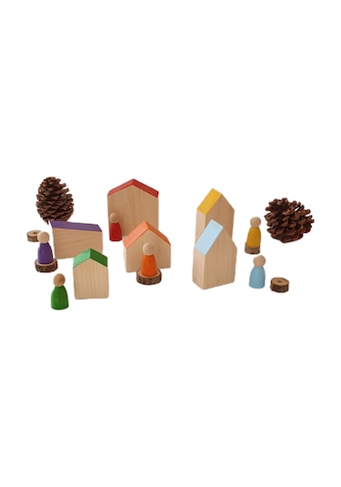 Waldorf Ahşap Ev Ve 6'lı Peg Bebek Set