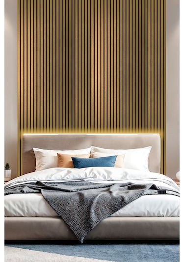 Mdf Ahşap Akustik Duvar Paneli 60x275 Cm - Gold Pvc 60x275