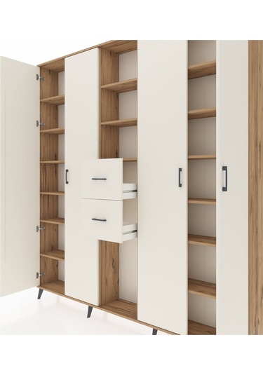 Arges Dolap 15 Raflı 2 Çekmeceli 4 Kapaklı 220x30x243 Çam-aytaşı/aytaşı Aytası/aytası