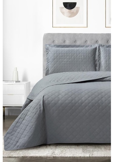 Zagreb Elyaf Dolgulu Çift Kişilik 240x260 Cm Yatak Örtüsü Antrasit Antrasit