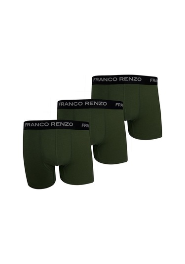 Franco Renzo Erkek 3'lı Lüx Kutulu Pamuklu Ve Likralı Boxer Koyu Haki