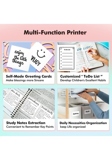 Yunboo S1 Mini Termal Etiket Yazıcı, 203dpi, Bluetooth, 1500mah Pil, 6'lı Termal + 5'li Yapışkan Kağıt, 5 Dil Kılavuzu