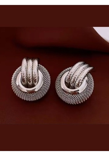 Gümüş İğne Oymak Dairesel Küpe Çok Yönlü Vintage Çelik Küpe Gümüş