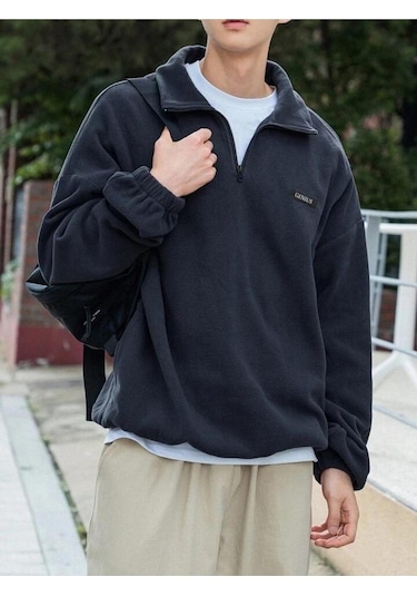 Genıus Store Erkek Polar Oversize Sweatshirt Polar Sweatshirt Lacivert