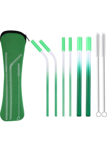 8'li Set Paslanmaz Çelik Metal Pipet, Renkli Ve Yeniden Kullanılabilir Yeşil