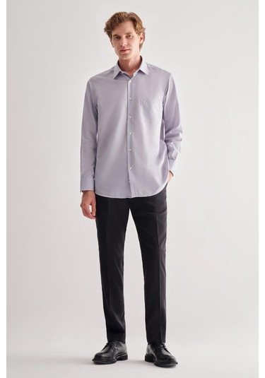 Gri Sert Yaka Uzun Kol Easy To Iron Comfort Fit Pamuklu Gömlek 1004255182 Gri