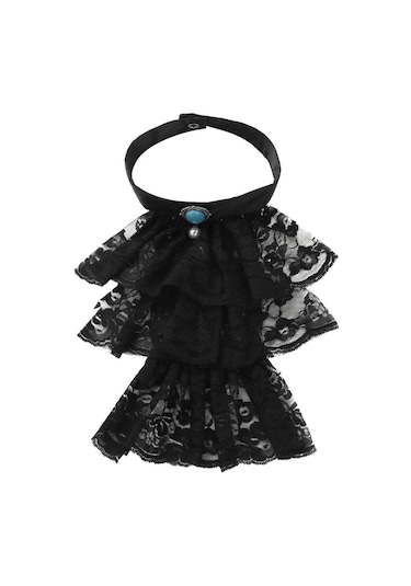 Siyah Sahte Yaka Victoria Rönesans Ayrılabilir Yaka Gömlek Ruffled Jabot Boyunluk Sahne Partisi Steampunk Süslü Elbise Kostüm Siyah