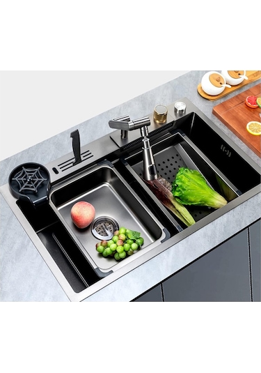 Dijital  Çelik 7 Fonksiyon Full İthal Akıllı Eviye Ve Batarya Seti Antrasit Gri