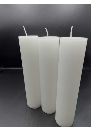 Soya Parafinli Beyaz Çap:5 Cm Boy:25 Silindir Blok Mum 3 Adet 50 Saat Yanma Süreli Beyaz Beyaz