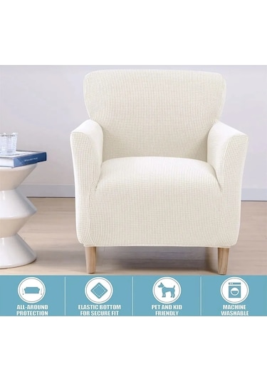 StarMall Streç Yikanabilir Karedesen Tek kişili Koltuk Örtüsü, kanepe, çekyat Kılıfı Krem