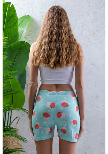 Giysa Kadın Beli Lastikli Desenli Şort Pijama Altı Turkuaz - 2027 Turkuaz