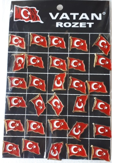 Yaka Rozeti Dalgalanan Türk Bayrağı 1.5CM X 1CM 30 Adetli Paket