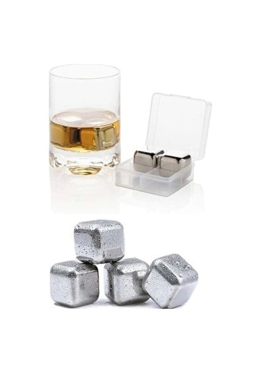 4'lü Çelik Metal Kaplama Viski Taşı Soğutma Buz Küpü Çok Renkli