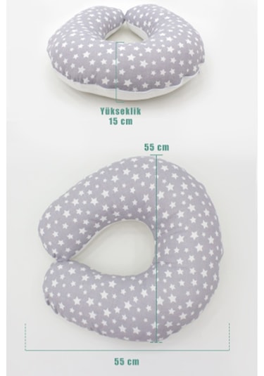 Mordesign Bebek Emzirme Önlüğü Ve Yastık 2' Li Avantajlı Set, Stars Serisi, Gri Zg920-1