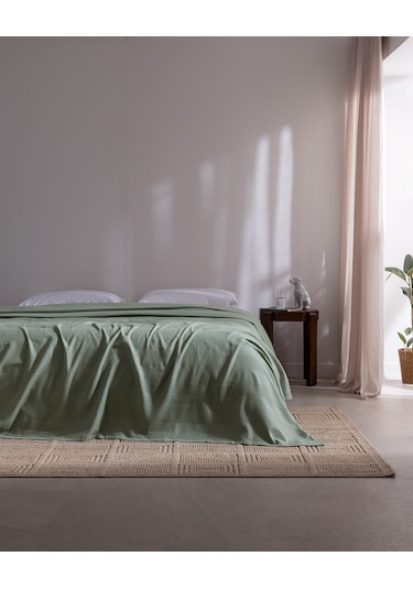 Madame Coco Mathilda King Size Pamuklu Ecocell Düz Pike - Haki 8684427307939 Çok Renkli