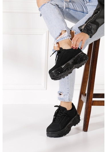 İmershoes Sneaker Kadın Spor Ayakkabı Yüksek Taban Siyah - Beyaz (330972086)