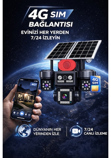 Dört Kameralı Çift Solar Panelli 4g Güvenlik Kamerası