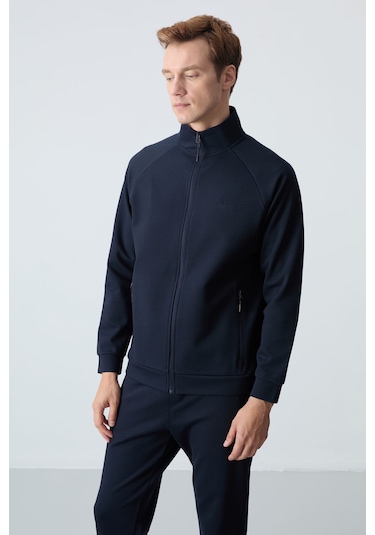 Tommy Life Lacivert Dik Yaka Çift Renk Rahat Form Klasik Paça Erkek Eşofman Takımı - 85113 Lacivert