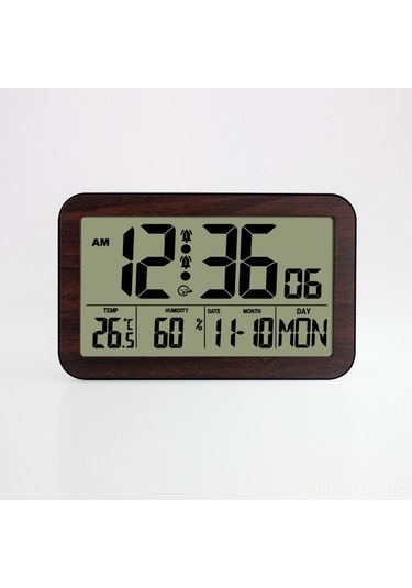 Reedark Duvar Saati Ahşap Desenli, Lcd Ekranlı, Sicaklık-nem Gösterici, Multifonksiyonlu Takvim Ve Alarm, H180h Kahverengi Ahşap Rengi ÇOk Renkli