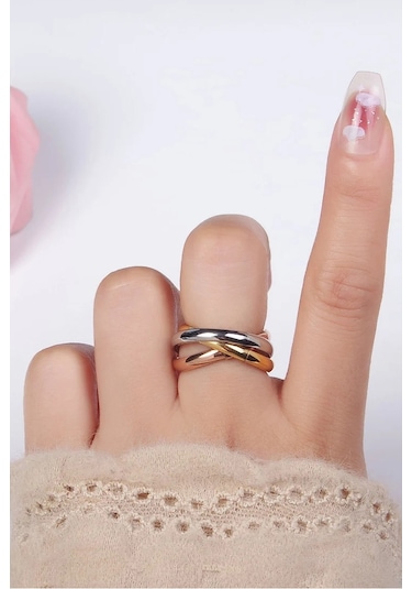 Trinity 3lü Birbirine Geçmeli Sarmal Çelik Stres Yüzük Cl44 Pembe