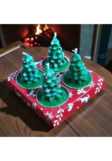 4 Adet Yılbaşı Çam Ağacı Mum Noel Ayakkabı Mumu Dekoratif Kırmızı Mum Diğer