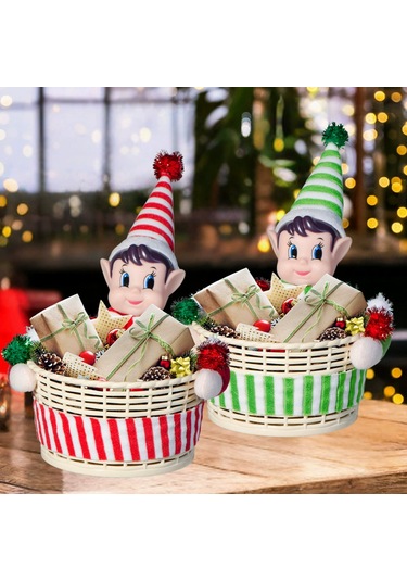 Suofeng Noel Elfesi Şeker Sepeti - Festivite Dekorasyonu Ve Atıştırmalık Saklama Kutusu, Kırmızı Yeşil Tasarım, Partiler İçin Pratik Depo