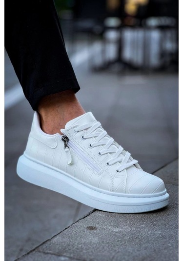 Beyaz Fermuar Ve Bağcıklı Günlük Erkek Ayakkabısı Beyaz