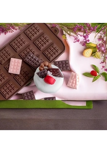 Trendooze Gaojunshop01 12 Gözlü 3d Silikon Çikolata Kalıbı - Kahverengi, Isıya Dayanıklı, 20 Izgaralı