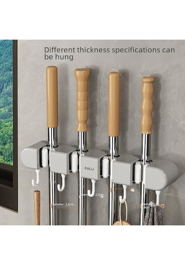 Geeroyoo Duvar Montlu Dört Klemeli Süpürge Tutucu - Deliksiz Yapıştırıcı Tasarım, Banyo/temizlik Gereçleri Organizerı Beyaz Diğer