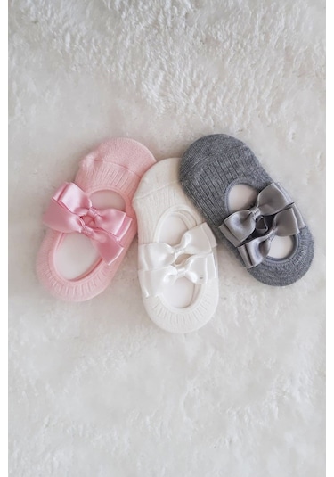 3lü Kız Bebek Fiyoklu Babet Çorap Pamuklu Çapraz Bantlı Esnek 001